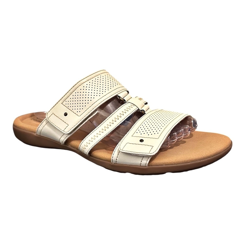 Clarks Slide Sandals Womens‎ 11 Off White Ivory Comfort Cushioned Beach NWOB NEW